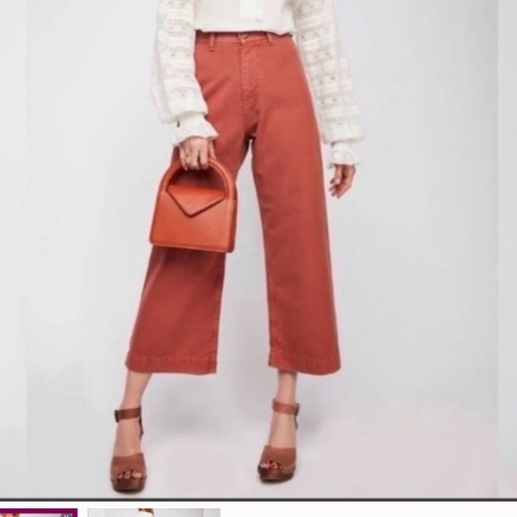 Free People Retro-inspired cotton twill pants featured in a wide leg silhouette. - Picture 2 of 3